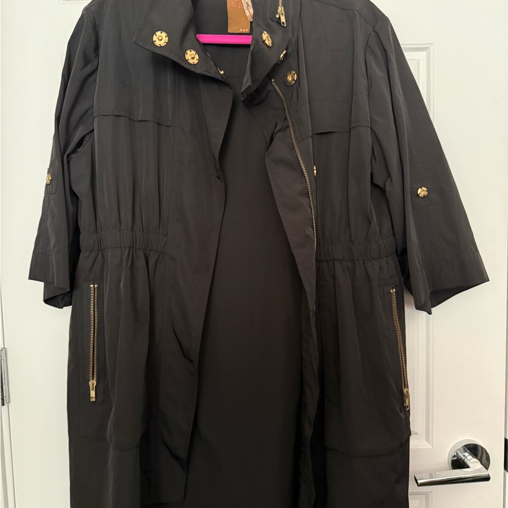 Ali Ro Black Trench Coat with Gold Accents